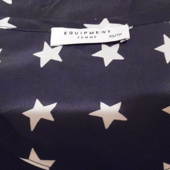 Equipment Blue Stars Birds Eagle Riley Silk T-shirt Tee Blouse XS - Picture 9 of 10